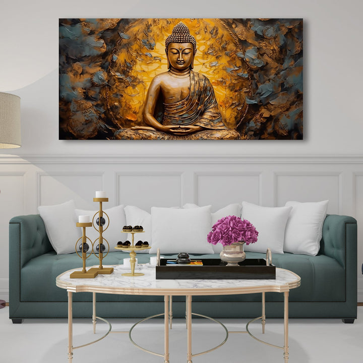 Lord Buddha Canvas Painting For Home Decor, Office walls and Hotels, Resorts Wall Decoration 24 inch x 48 inch (BDWA14)
