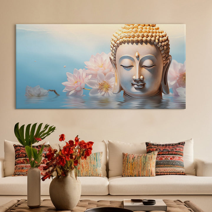 Lord Buddha Canvas Painting For Home Decor, Office walls and Hotels, Resorts Wall Decoration 24 inch x 48 inch (BDWA25)