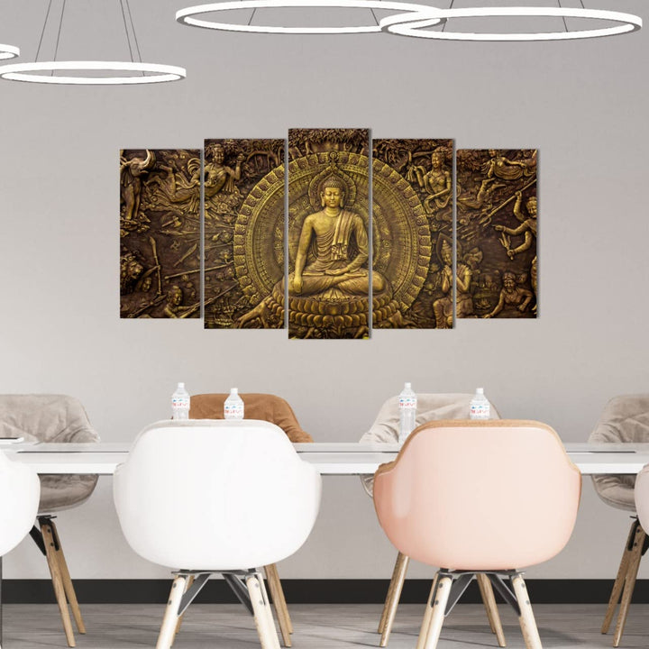 Lord Buddha Vastu 5 Panel Split Wall Art Painting For Home and Office Wall Decoration