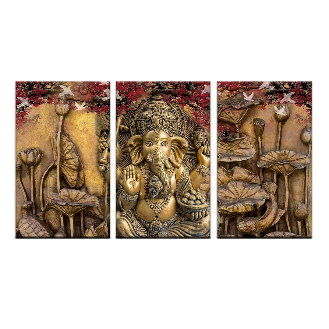 Lord Ganesha Canvas Painting For Living Room Wall Decoration(30X 54 Inch)