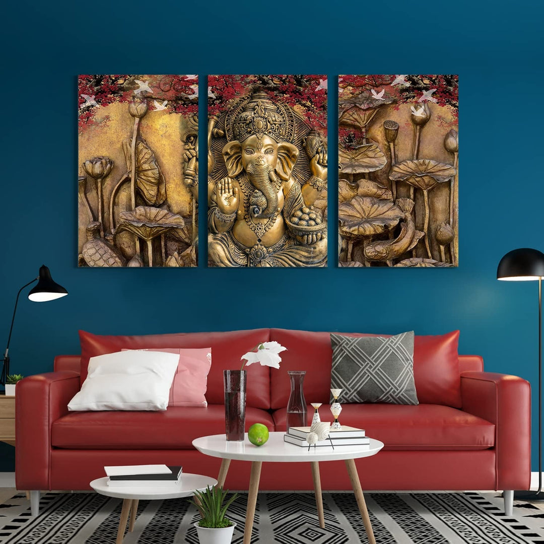 Lord Ganesha Canvas Painting For Living Room Wall Decoration(30X 54 Inch)