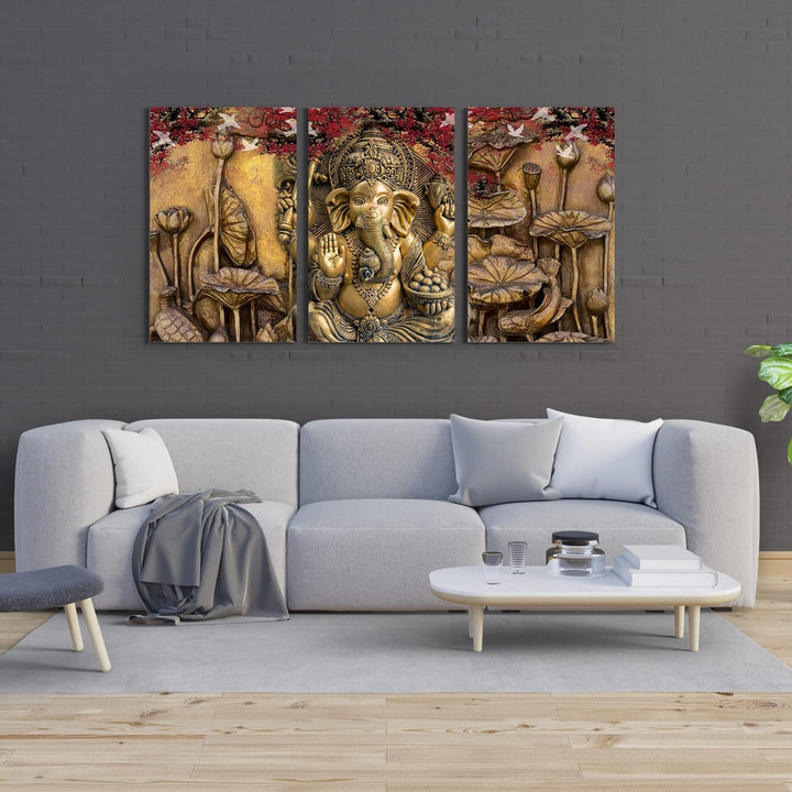 Lord Ganesha Canvas Painting For Living Room Wall Decoration(30X 54 Inch)