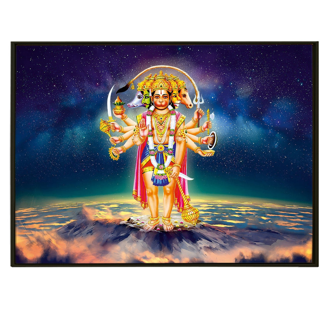 Lord Hanuman Bajrang Bali Divine Large Wall Art - Devotional Artwork Unique Religious Canvas Framed Paintings Modern Art For Living Room Bedroom Office Decor. (BBWA01)