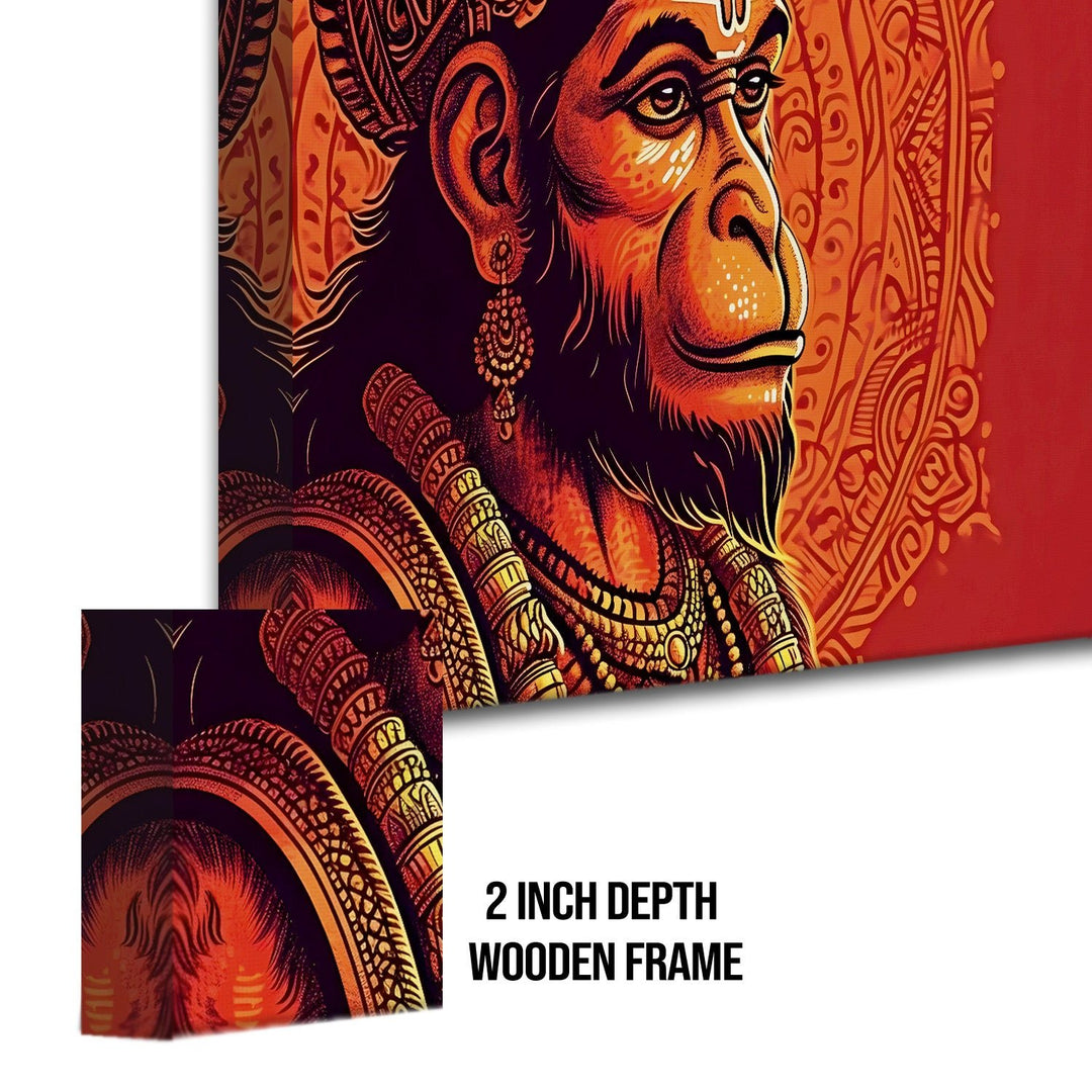 Lord Hanuman Bajrang Bali Divine Large Wall Art - Devotional Artwork Unique Religious Canvas Framed Paintings Modern Art For Living Room Bedroom Office Decor. (BBWA02)