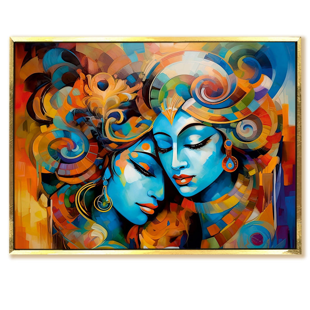 Lord Radha Krishna Divine Large Wall Art - Devotional Artwork Unique Religious Canvas Framed Paintings Modern Art For Living Room Bedroom Office Decor. (RKWA01)