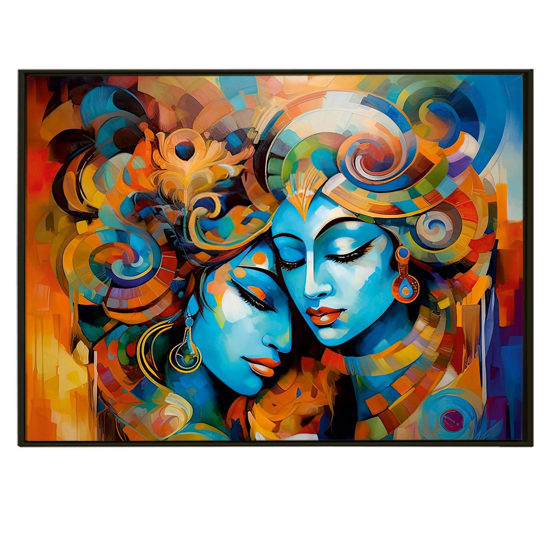 Lord Radha Krishna Divine Large Wall Art - Devotional Artwork Unique Religious Canvas Framed Paintings Modern Art For Living Room Bedroom Office Decor. (RKWA01)