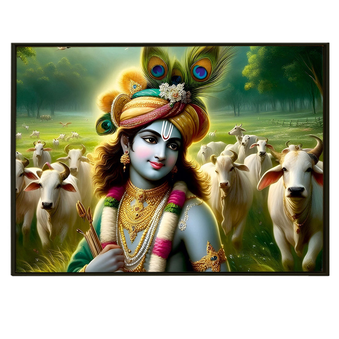 Lord Radha Krishna Divine Large Wall Art - Devotional Artwork Unique Religious Canvas Framed Paintings Modern Art For Living Room Bedroom Office Decor. (RKWA03)