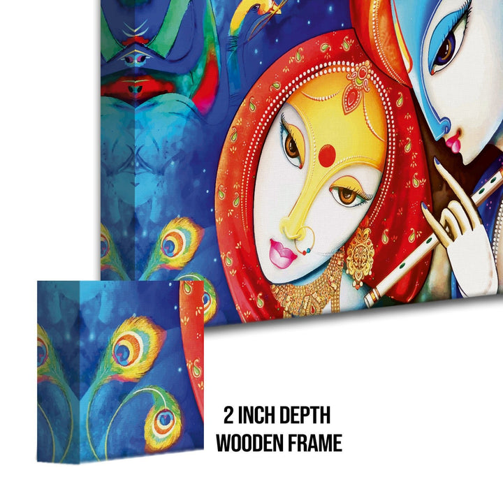 Lord Radha Krishna Divine Large Wall Art - Devotional Artwork Unique Religious Canvas Framed Paintings Modern Art For Living Room Bedroom Office Decor. (RKWA04)