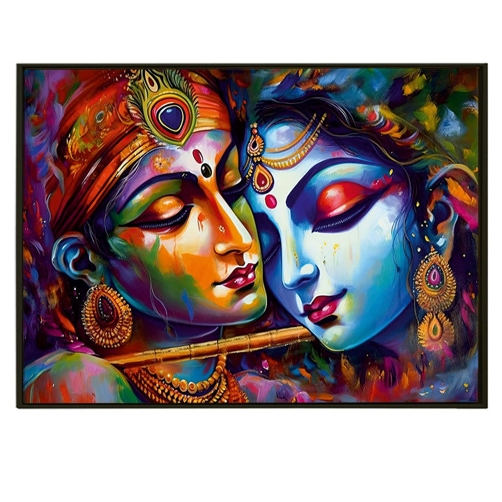 Lord Radha Krishna Divine Large Wall Art - Devotional Artwork Unique Religious Canvas Framed Paintings Modern Art For Living Room Bedroom Office Decor. (RKWA05)