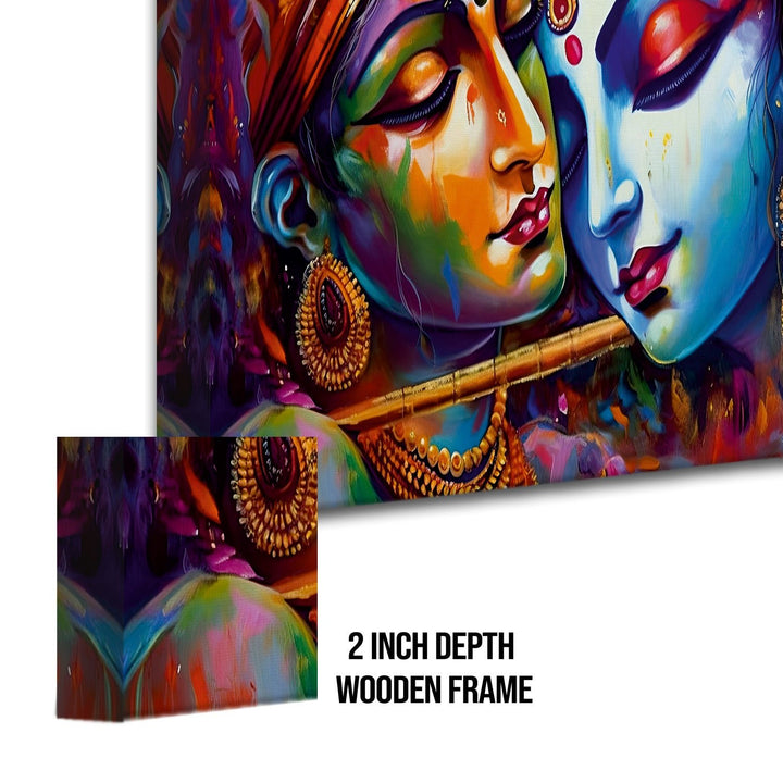 Lord Radha Krishna Divine Large Wall Art - Devotional Artwork Unique Religious Canvas Framed Paintings Modern Art For Living Room Bedroom Office Decor. (RKWA05)