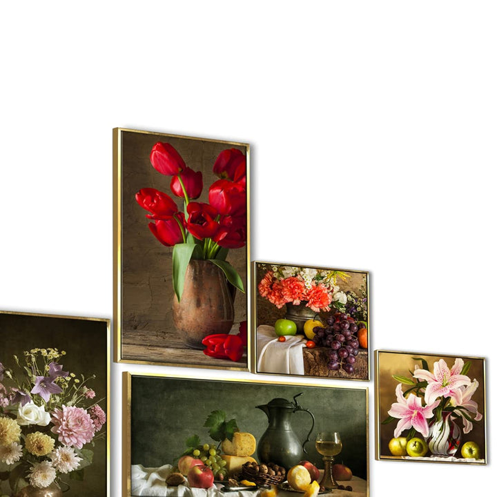 Luxury Canvas Floating Frame Collage Painting for Living Room Wall Decoration( Still Life)