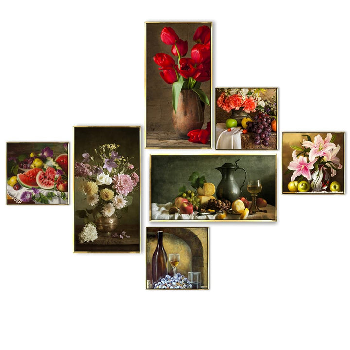 Luxury Canvas Floating Frame Collage Painting for Living Room Wall Decoration( Still Life)