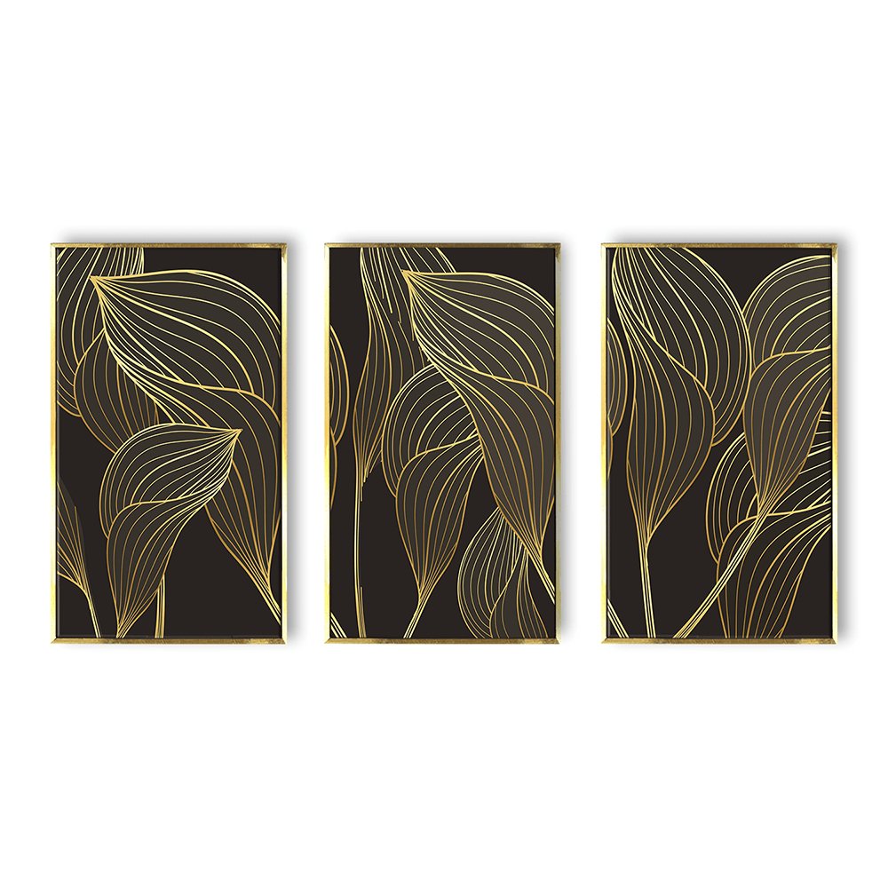 Luxury Gold Leaves Painting Framed For Living Room Wall Decoration (3_Panels)