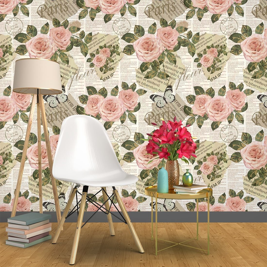 Luxury Pink Rose floral Vintage Wallpaper for Living Rooms – Paper ...