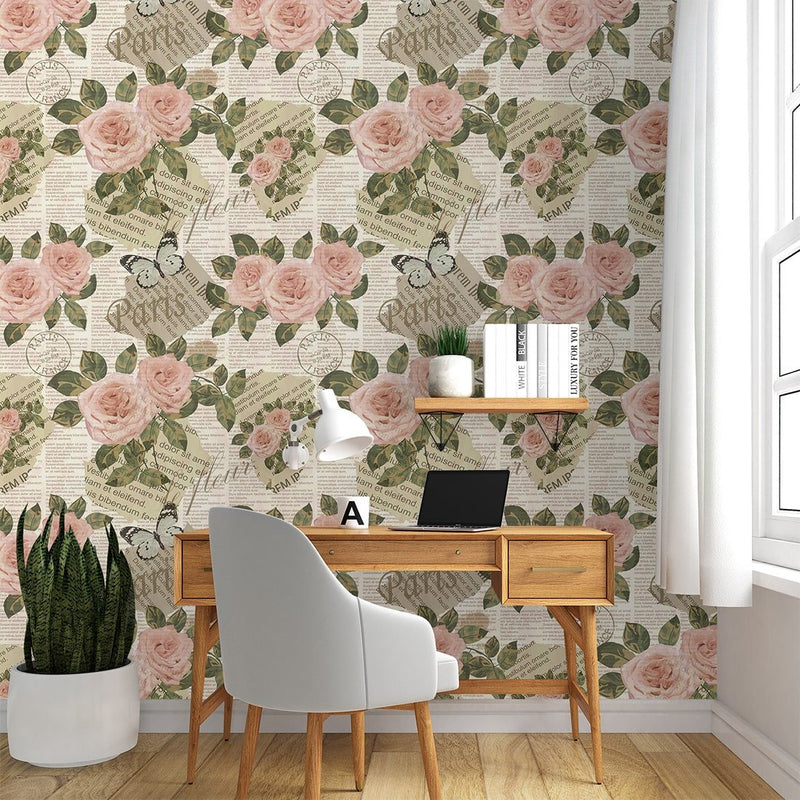 Luxury Pink Rose floral Vintage Wallpaper for Living Rooms – Paper ...