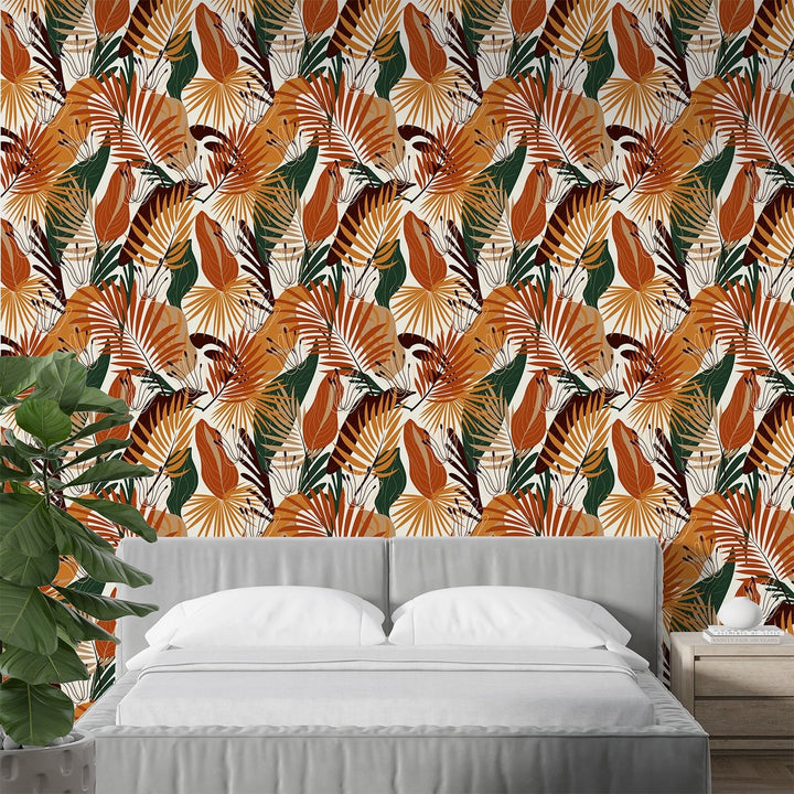 Luxury White and Orange Color floral wallpaper for living rooms