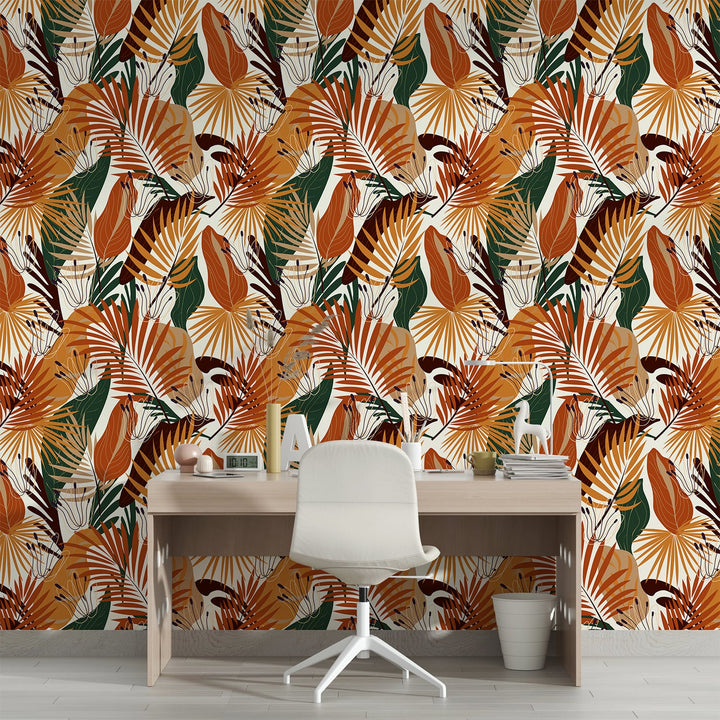 Luxury White and Orange Color floral wallpaper for living rooms