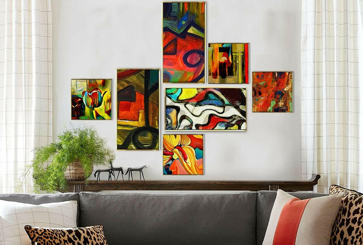 Modern Art Canvas Floating Frame Collage Painting For Home and Office Wall Decoration