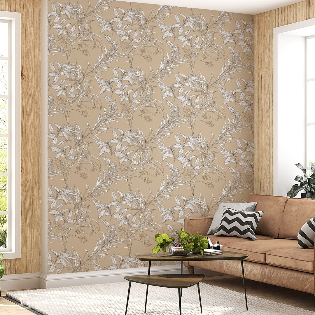 Modern white Leaves Wallpaper for living room Wall Decoration