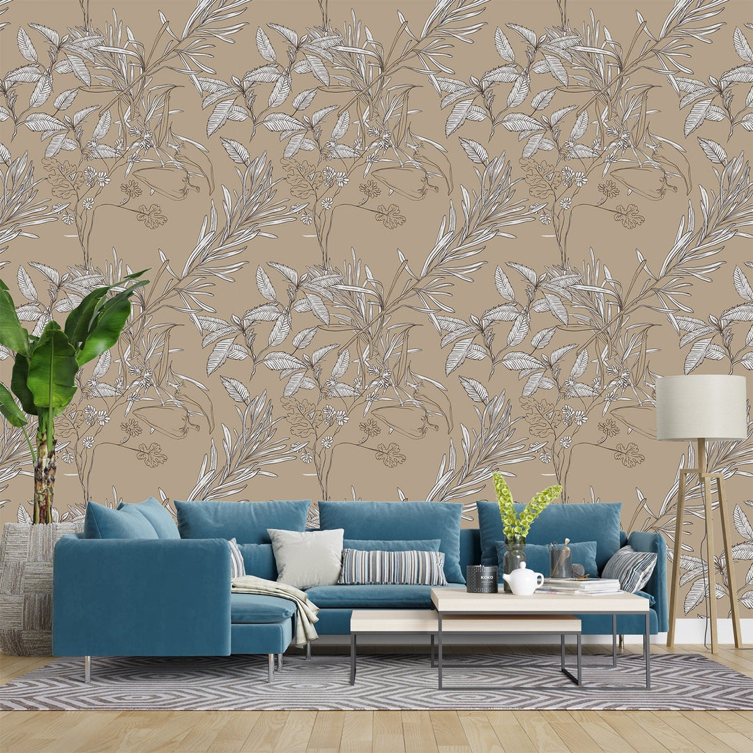 Modern white Leaves Wallpaper for living room Wall Decoration