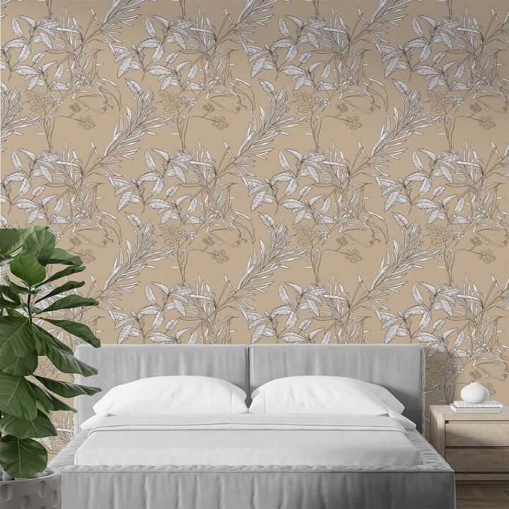 Modern white Leaves Wallpaper for living room Wall Decoration