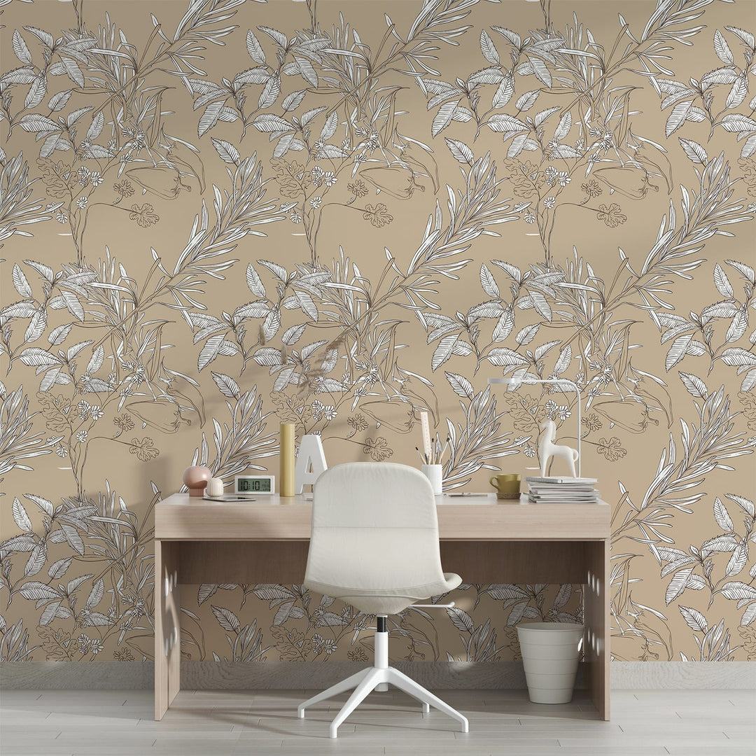 Modern white Leaves Wallpaper for living room Wall Decoration