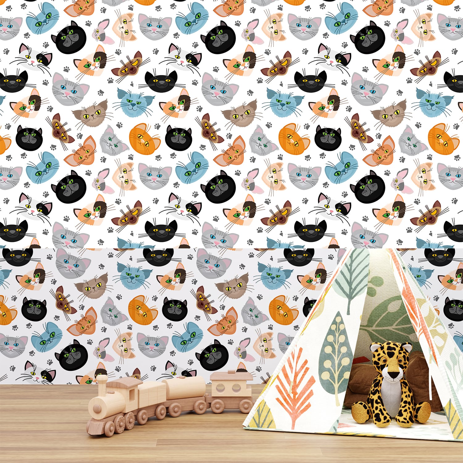 Multicolor Cats Wallpaper For Children's room home decor