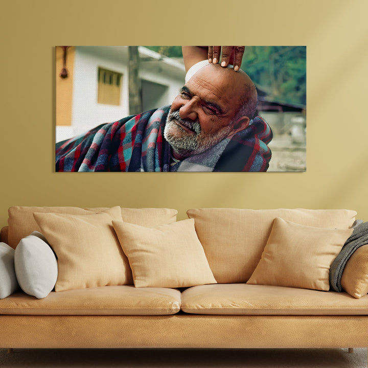 Neem Karoli Baba Canvas Wall Art painting. Large Size canvas poster of Neeb Karori Baba Ji. 18 inch x 36 inch