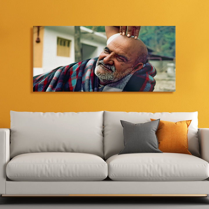 Neem Karoli Baba Canvas Wall Art painting. Large Size canvas poster of Neeb Karori Baba Ji. 18 inch x 36 inch