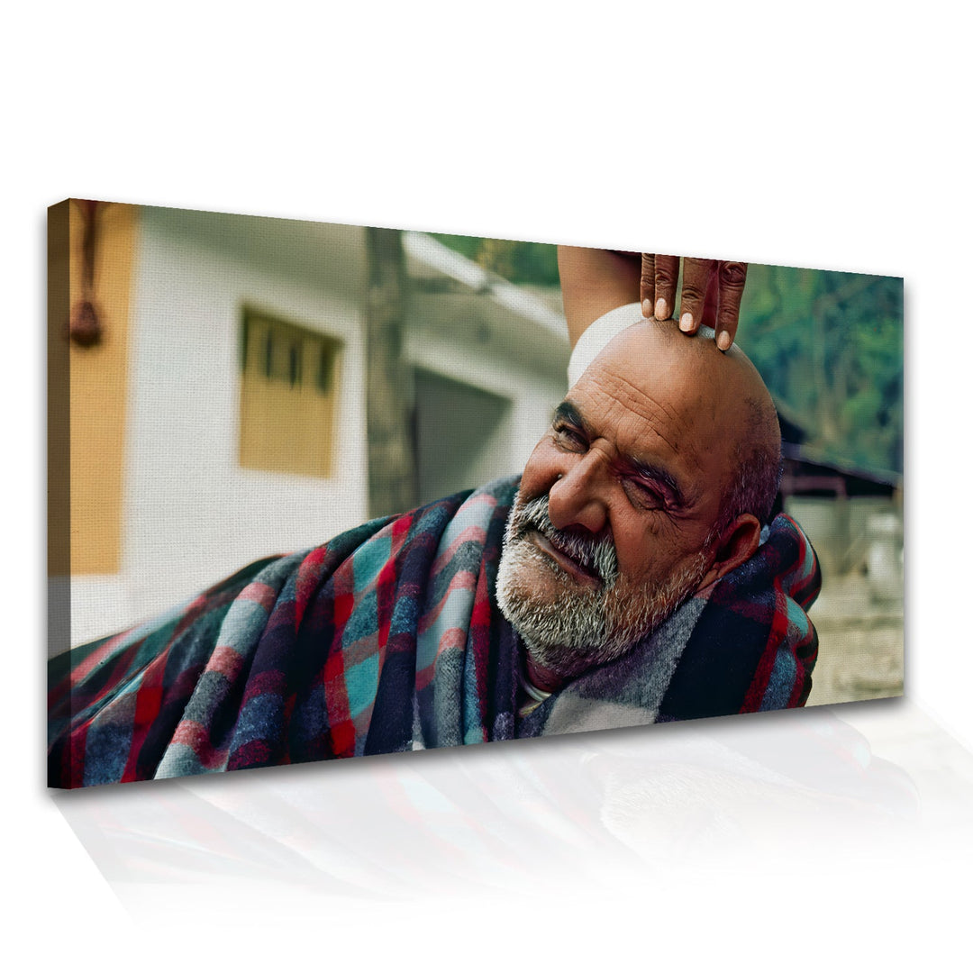 Neem Karoli Baba Canvas Wall Art painting. Large Size canvas poster of Neeb Karori Baba Ji. 18 inch x 36 inch