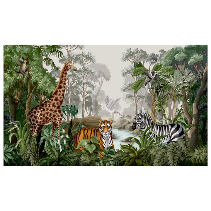 Night jungle landscape with wild animals Wallpaper Murals for kids Room