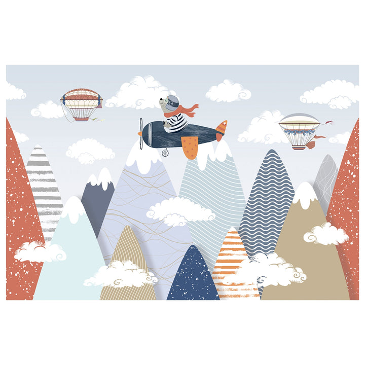 Nursery Landscape Airplanes with Mountain Wall Mural for Kids Room Wall decoration