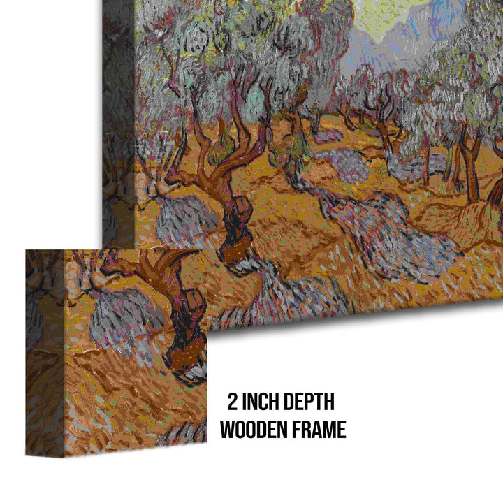 Olive Trees With Yellow Sky and Sun Canvas Print of Vincent Van Gogh Wall Art Paintings Reproduction Field Pictures Artwork for Wall Decor and Home Decorations. (VAWA04).