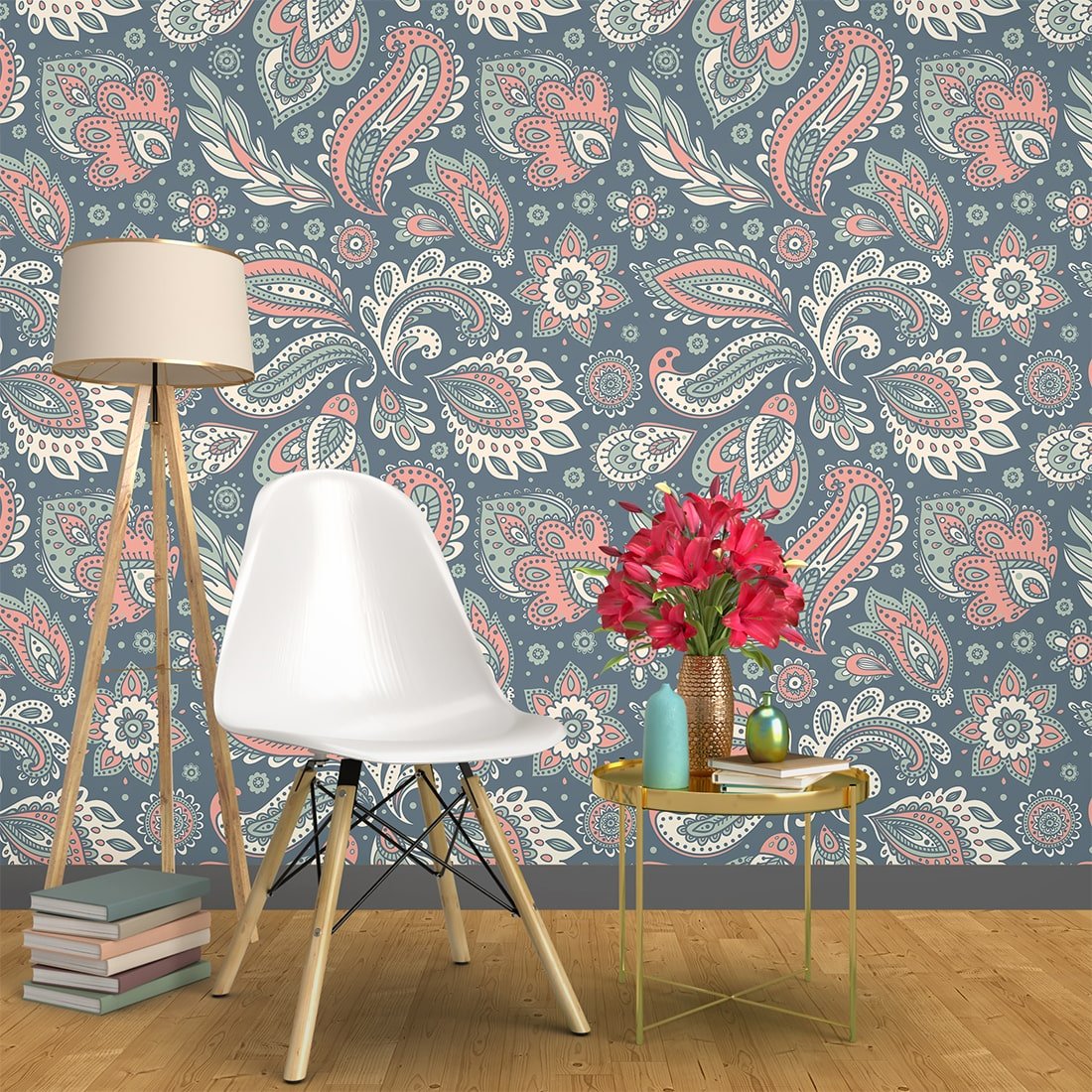 Paisley Floral Self Adhesive Vintage Wallpaper for Living Rooms