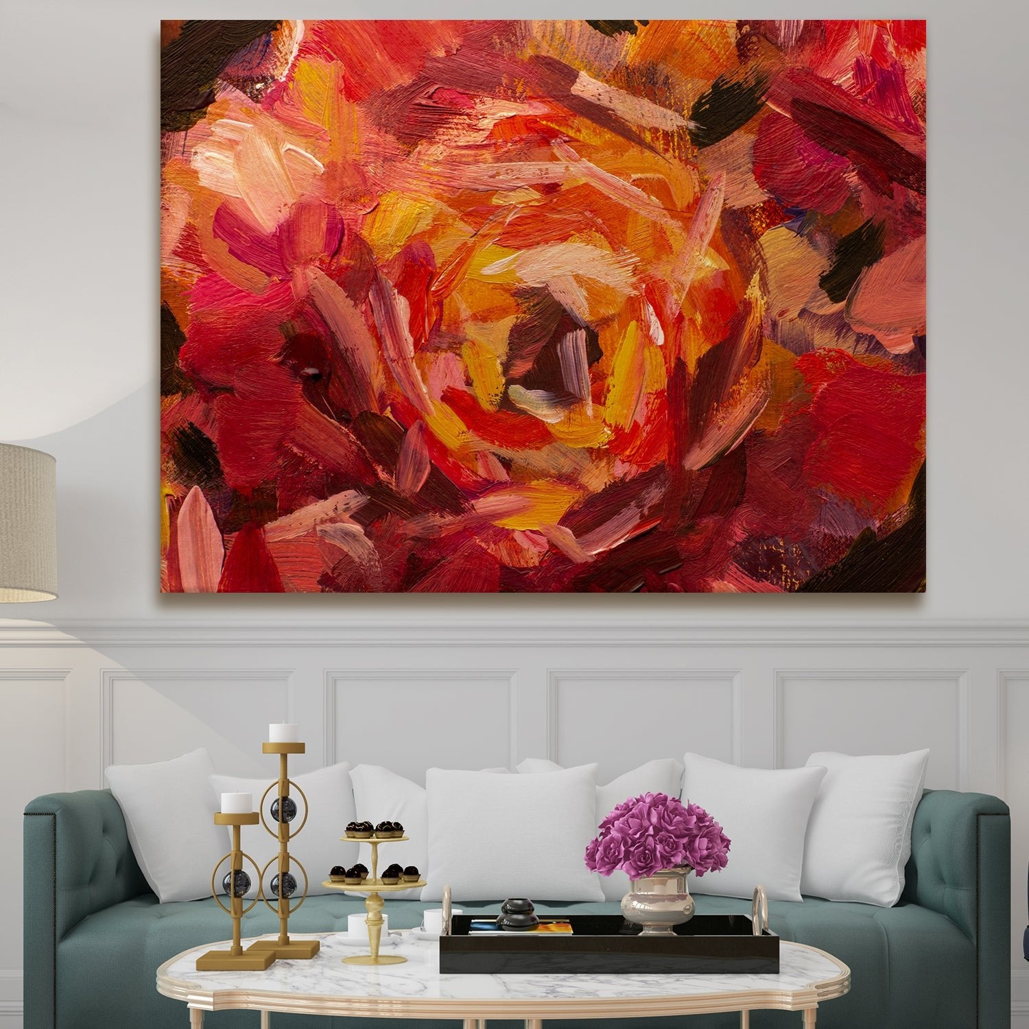 Large Abstract painting on canvas blue yellow flower painting green large flower acrylic painting living room decor extra large wall art cheapest