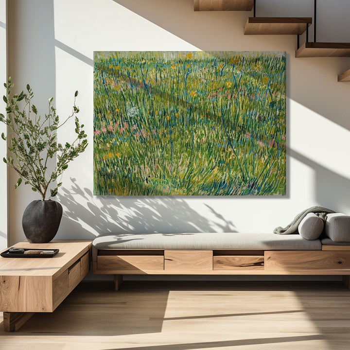 Patch Of Grass By Vincent Van Gogh Wall Art Large Size Canvas Framed Paintings for Office Living Room Bedroom Home Décor. (VAWA020)