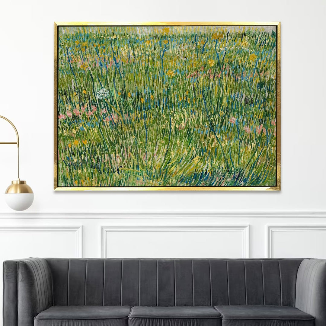 Patch Of Grass By Vincent Van Gogh Wall Art Large Size Canvas Framed Paintings for Office Living Room Bedroom Home Décor. (VAWA020)