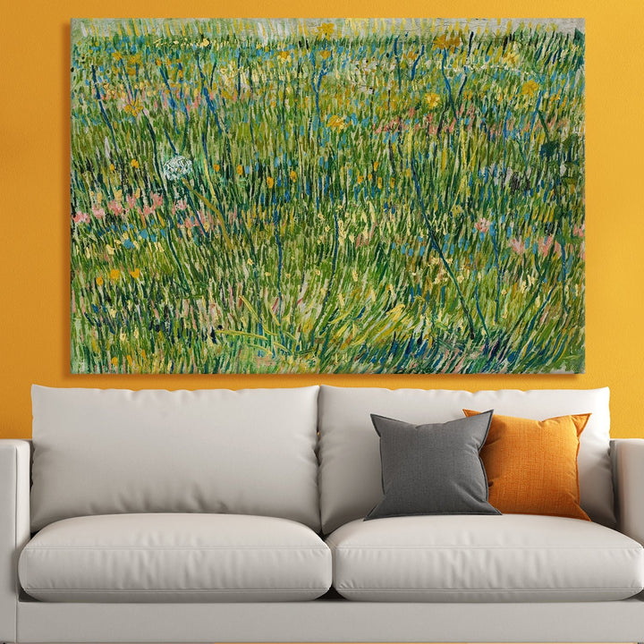 Patch Of Grass By Vincent Van Gogh Wall Art Large Size Canvas Framed Paintings for Office Living Room Bedroom Home Décor. (VAWA020)