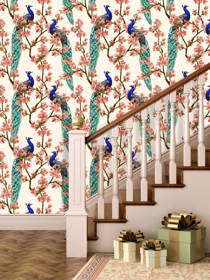 Peacock Motif Self Adhesive Designer Wall Paper Waterproof