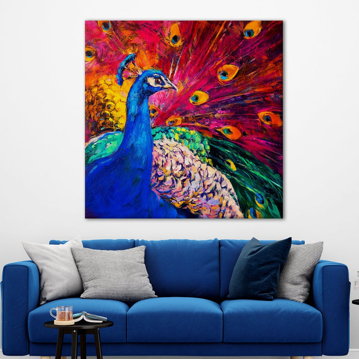 Peacock Vastu Canvas Painting Framed For Living Room Wall Decoration