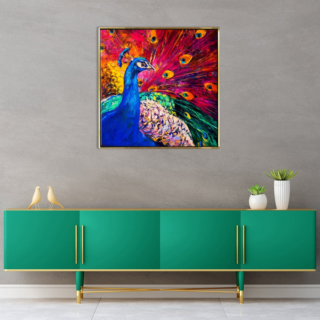 Peacock Vastu Canvas Painting Framed For Living Room Wall Decoration