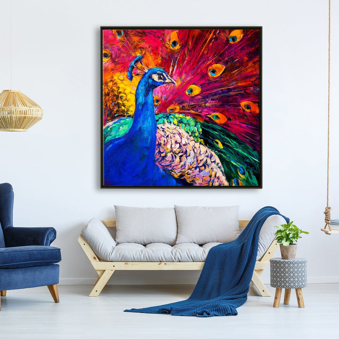 Peacock Vastu Canvas Painting Framed For Living Room Wall Decoration