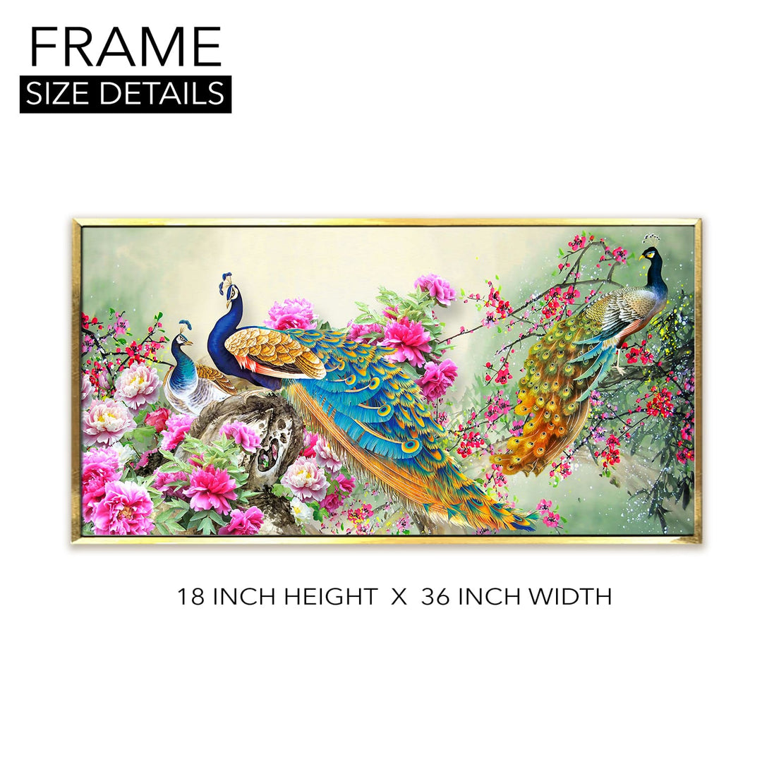 Peacock Vastu Canvas Painting Framed for Living Room Wall Decoration