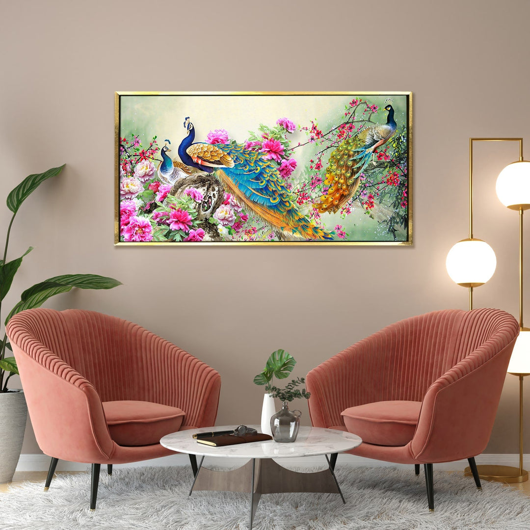 Peacock Vastu Canvas Painting Framed for Living Room Wall Decoration