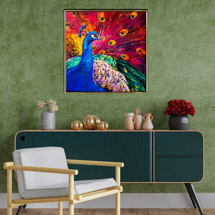 Peacock Vastu Canvas Painting Framed For Living Room Wall Decoration