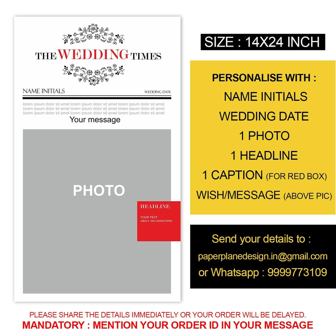 Personalised News Paper Photo Memory Decor 14 inch x 24 inch (WEDDING GIFT)