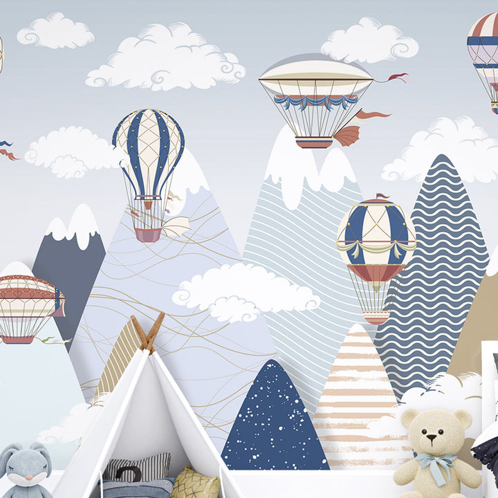 Personalized Charming Mountains and Balloons Wallpaper Mural For Kids Rooms