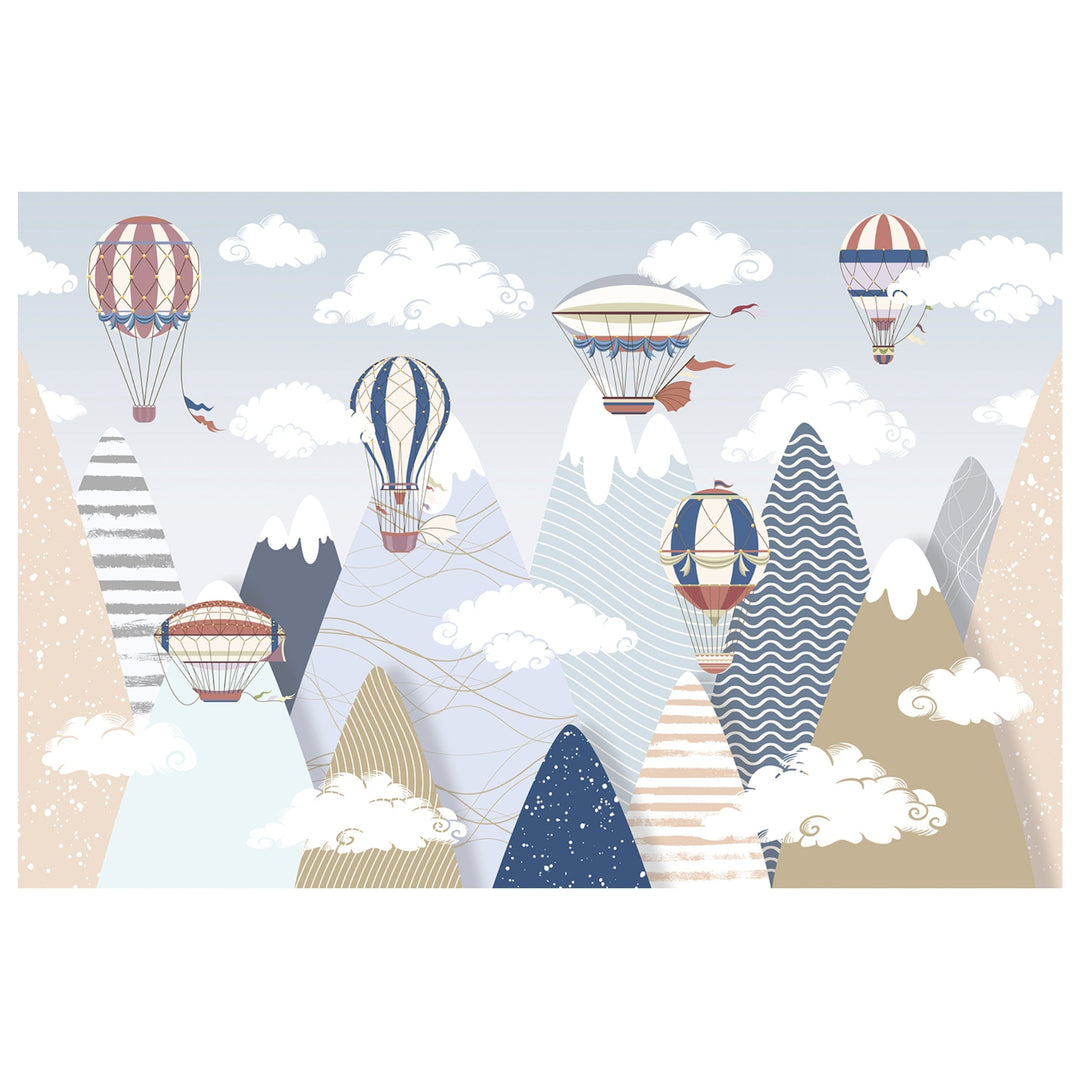 Personalized Charming Mountains and Balloons Wallpaper Mural For Kids Rooms