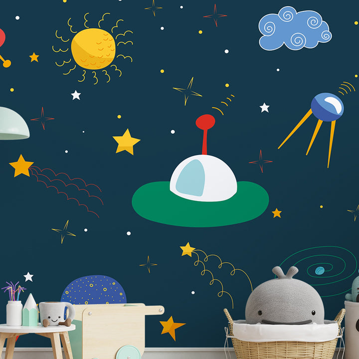 Personalized Cosmos Planets Wall Mural For Nursery Kids Wallpapers