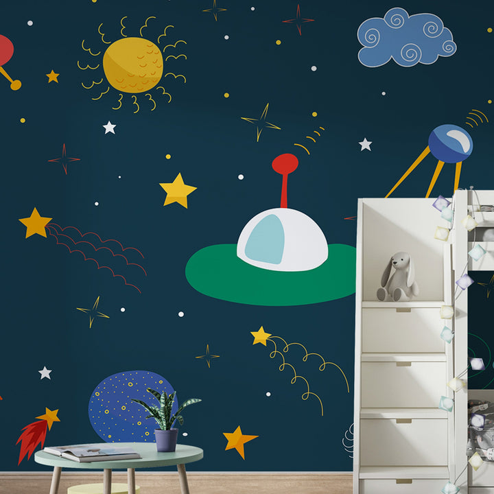 Personalized Cosmos Planets Wall Mural For Nursery Kids Wallpapers